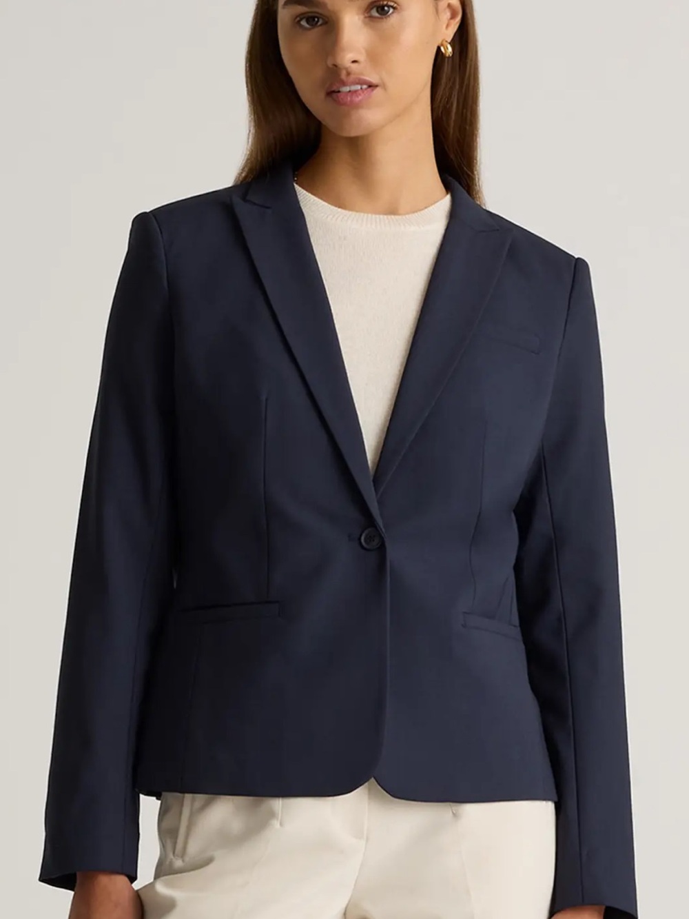 Quince Italian Wool Tailored Navy Blazer, Size XS